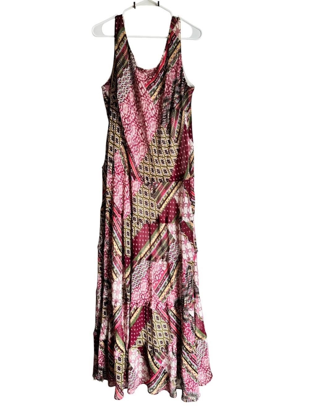 Jones Studio Pink and Burgundy Patchwork Maxi Dress
